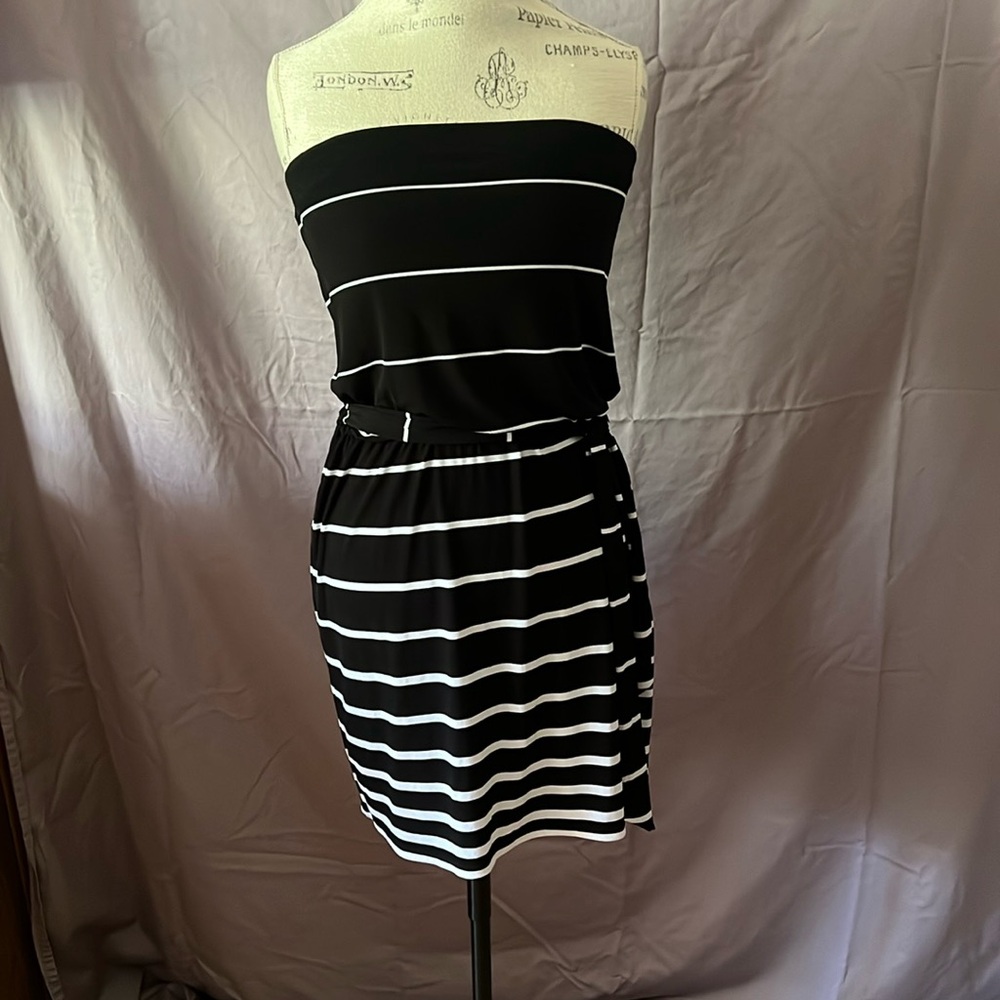 WHBM Black Striped Strapless Mini Dress Size S